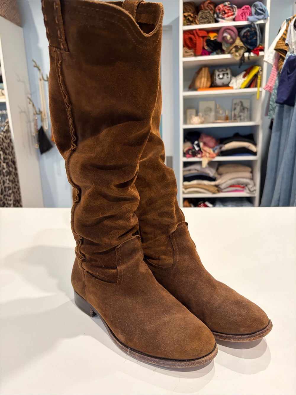 Frye Brown Suede Slouch Knee Boots